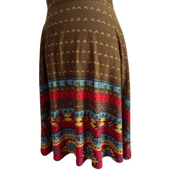 LuLaRoe Nicole Brown Aztec Print Fit and Flare Dress Sz Medium Womens Brown Boho - Picture 6 of 8